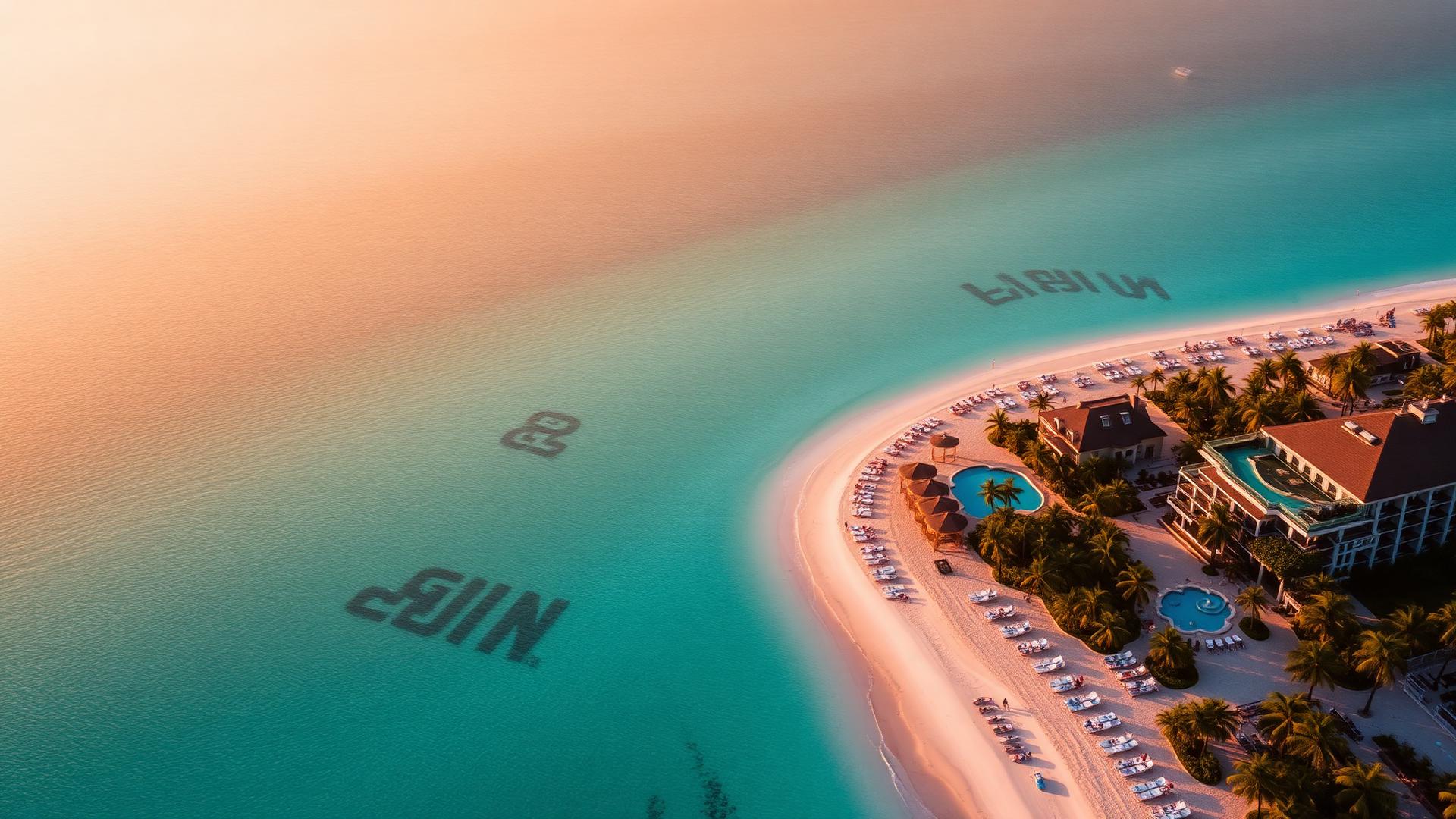 Tropical beach resort at sunset